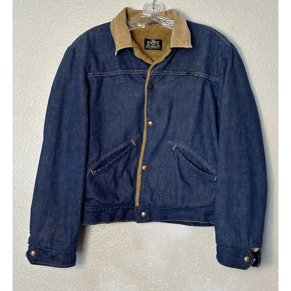 Vintage Maverick Blue Bell Made in USA Denim Jean Sherpa Faux Lined Jacket Sz 40